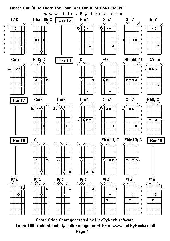 Chord Grids Chart of chord melody fingerstyle guitar song-Reach Out I'll Be There-The Four Tops-BASIC ARRANGEMENT,generated by LickByNeck software.